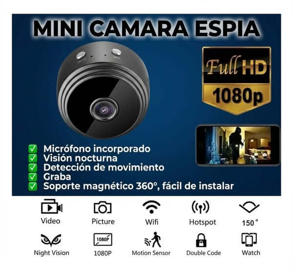 Mini cámara espía WiFi app celular tiempo real